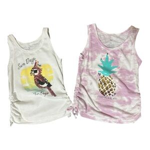 SO Girls' Sequin Pineapple & Parrot Tank Tops - Pink Tie-Dye & White